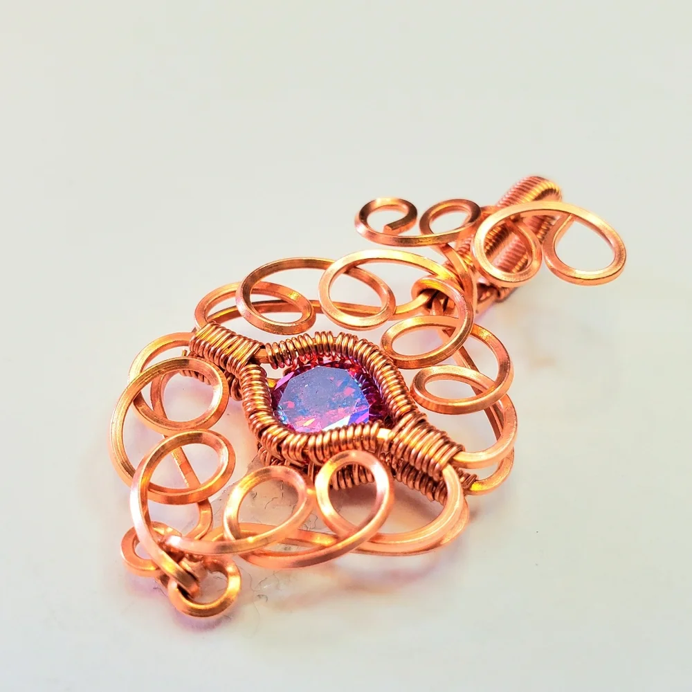 Electroplated cubic zirconia wire wrap necklace